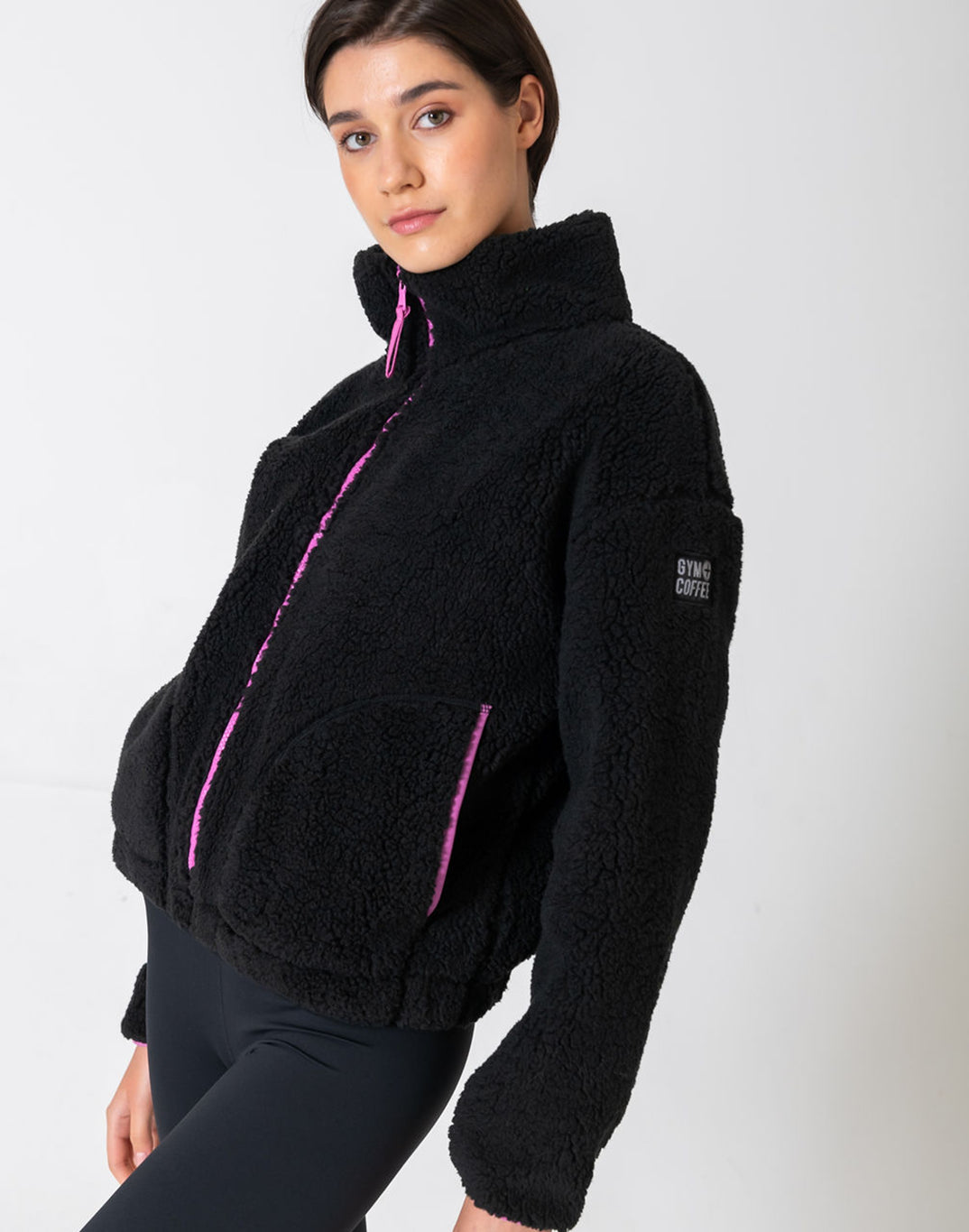 Gym + Coffee Industry Fleece High Collar Jacket W Black