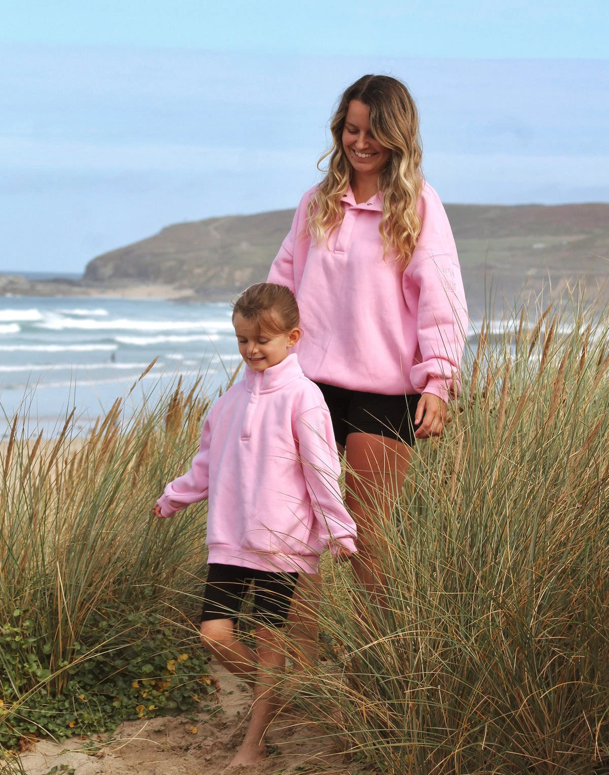 Gym+Coffee Kids Snap Collar Sierra Sweatshirt in Pink Blossom