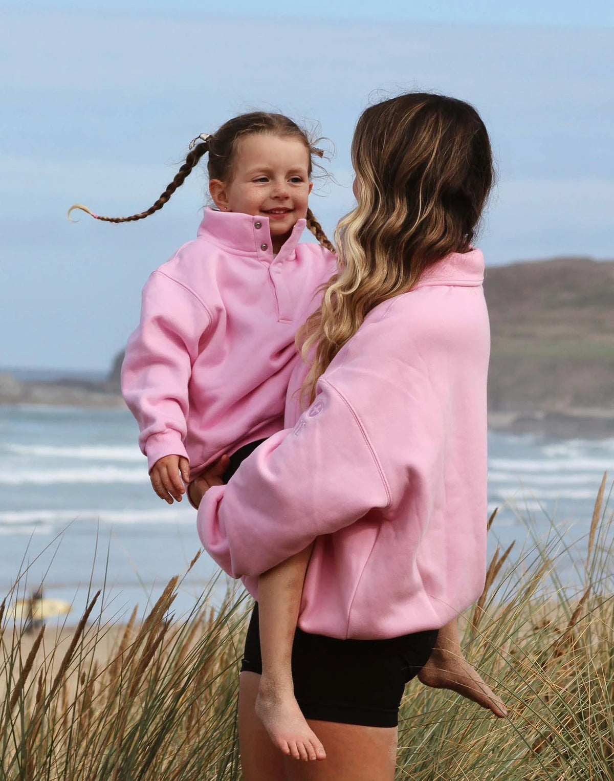 Gym+Coffee Kids Snap Collar Sierra Sweatshirt in Pink Blossom