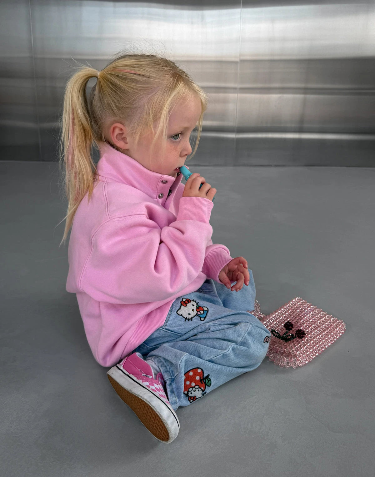 Gym+Coffee Kids Snap Collar Sierra Sweatshirt in Pink Blossom