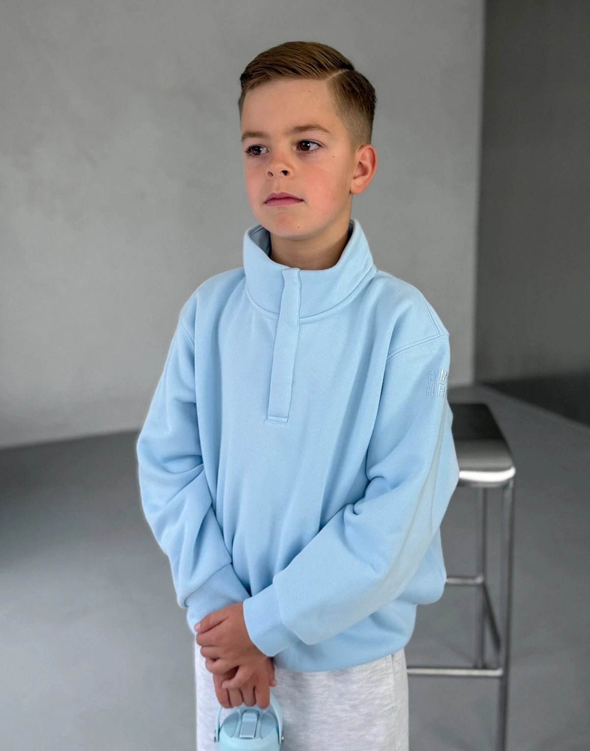 Gym+Coffee Kids Snap Collar Sierra Sweatshirt in Glacial Blue