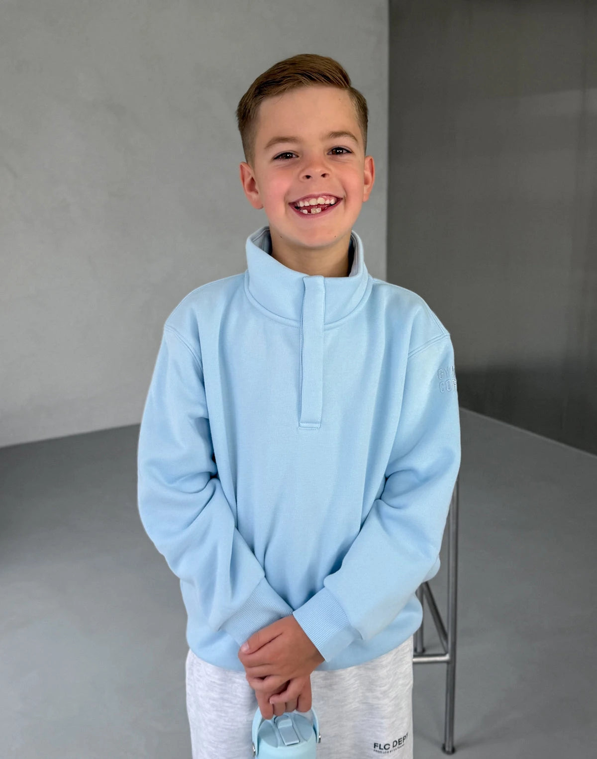 Gym+Coffee Kids Snap Collar Sierra Sweatshirt in Glacial Blue