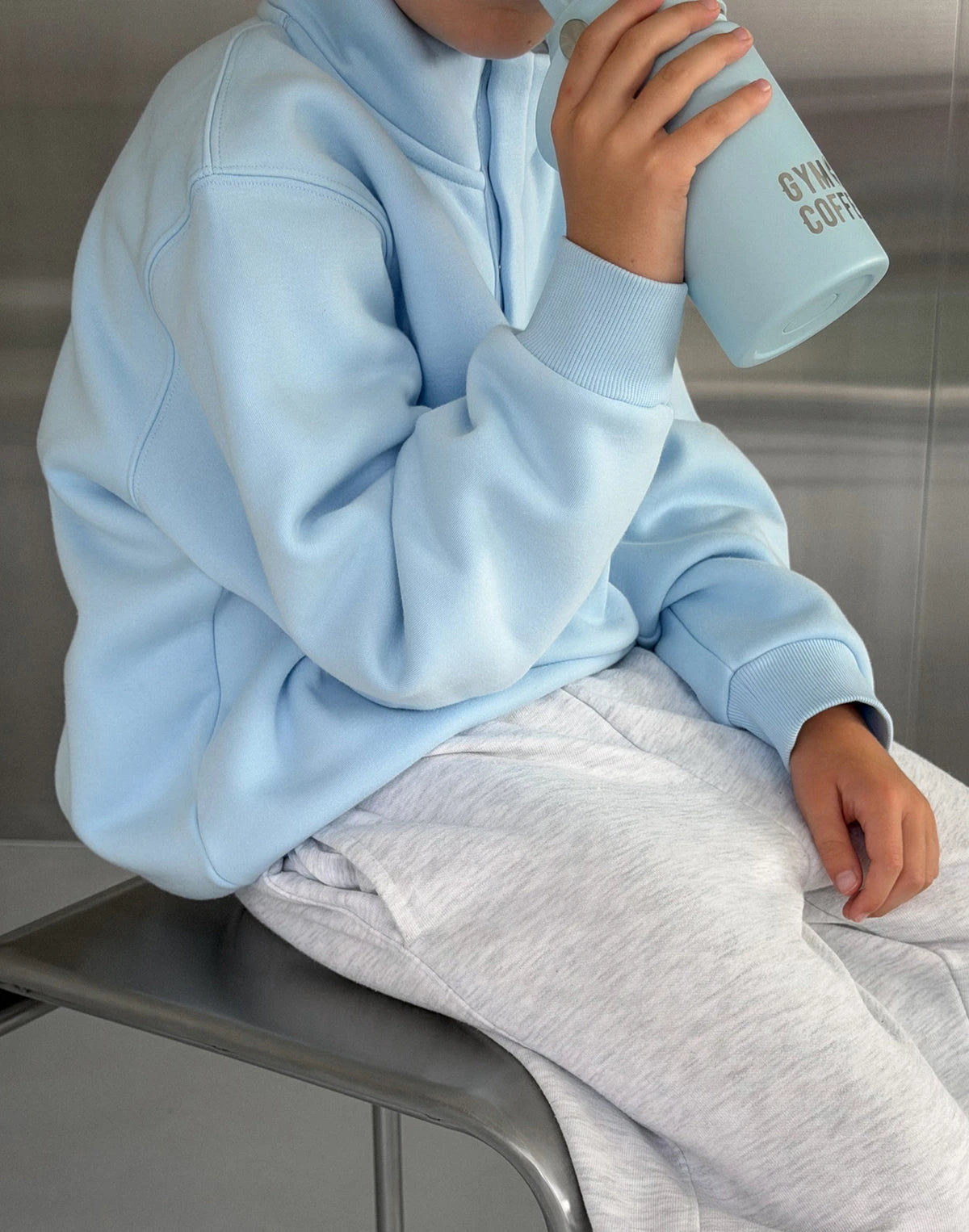 Gym+Coffee Kids Snap Collar Sierra Sweatshirt in Glacial Blue