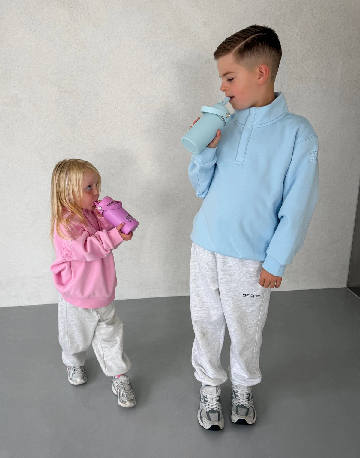 Gym+Coffee Kids Snap Collar Sierra Sweatshirt in Glacial Blue