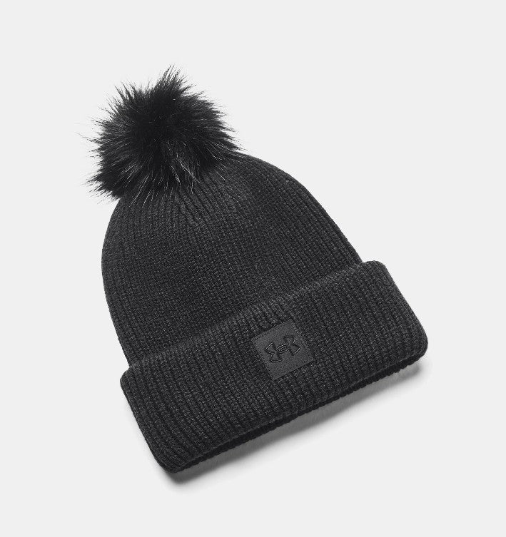 UA Infrared Ribbed Pom Beanie Black