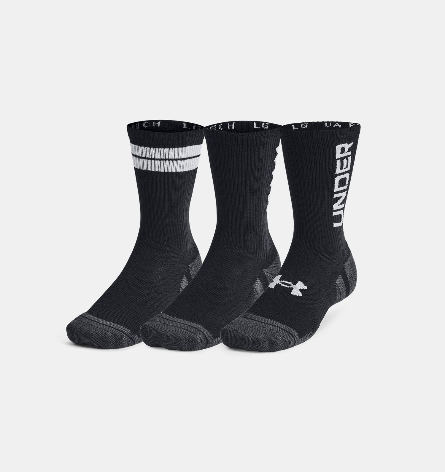 UA Unisex Performance Tech 3-Pack Crew Socks Black / White