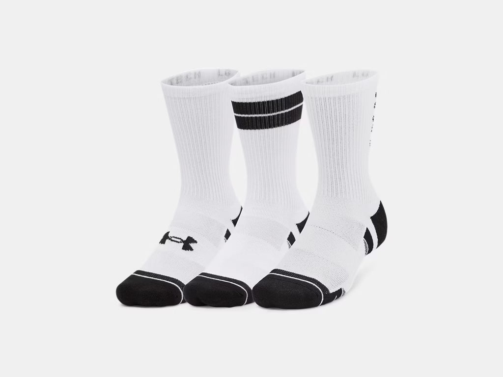 UA Unisex Performance Tech 3-Pack Crew Socks White/White