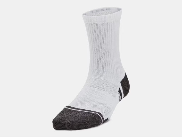 UA Performance Tech 3Pack Crew Socks Y White