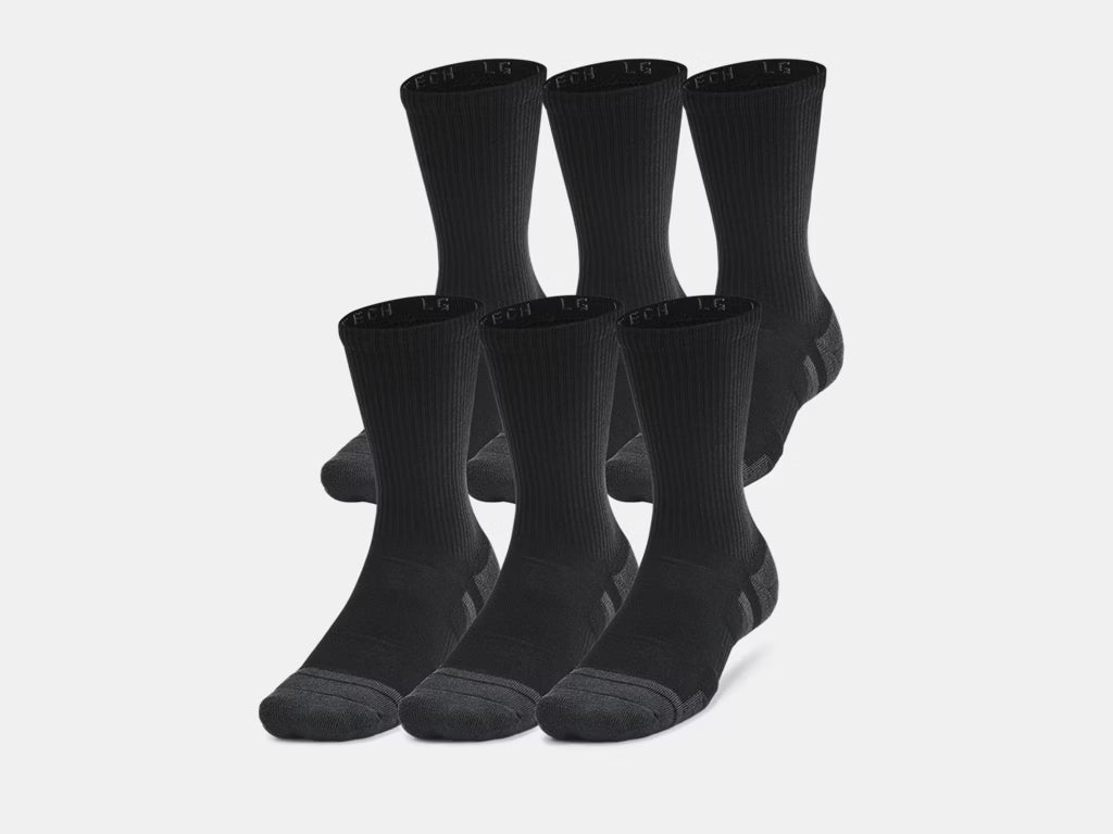 UA Performance Tech™ Unisex 6-Pack Crew Socks Black