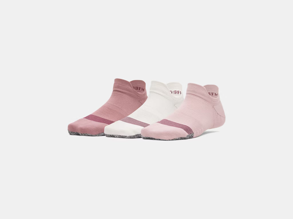 UA Breathe 3 Pack No Show Tab Socks Pink/Stone