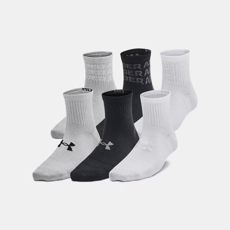 UA Essential Kids' 6-Pack Qtr Socks Blk/Mod Gray