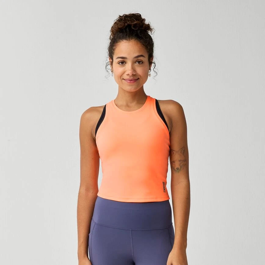 Brooks W Dash Crop Tank Cyber Peach