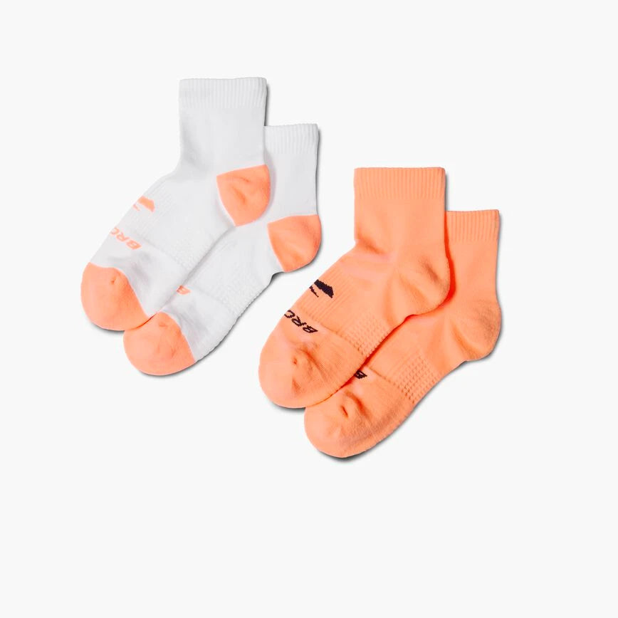Brooks Ghost Lite Quarter Socks 2-Pack Cyber Peach & White/Peach