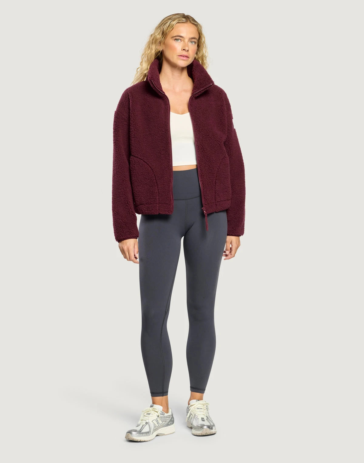 Gym + Coffee Women's Industry Fleece High Collar Jacket in Cherry Crush
