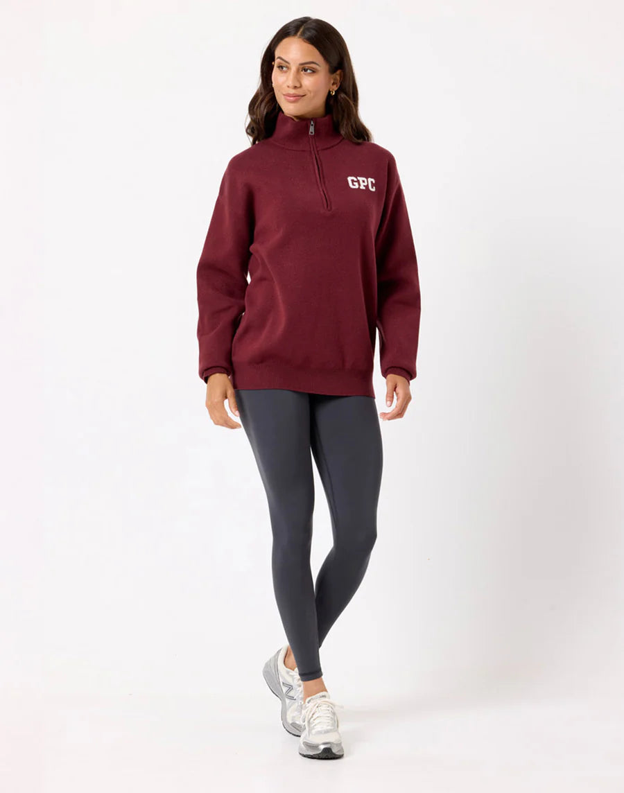 Gym + Coffee Knit Half Zip U Mulberry