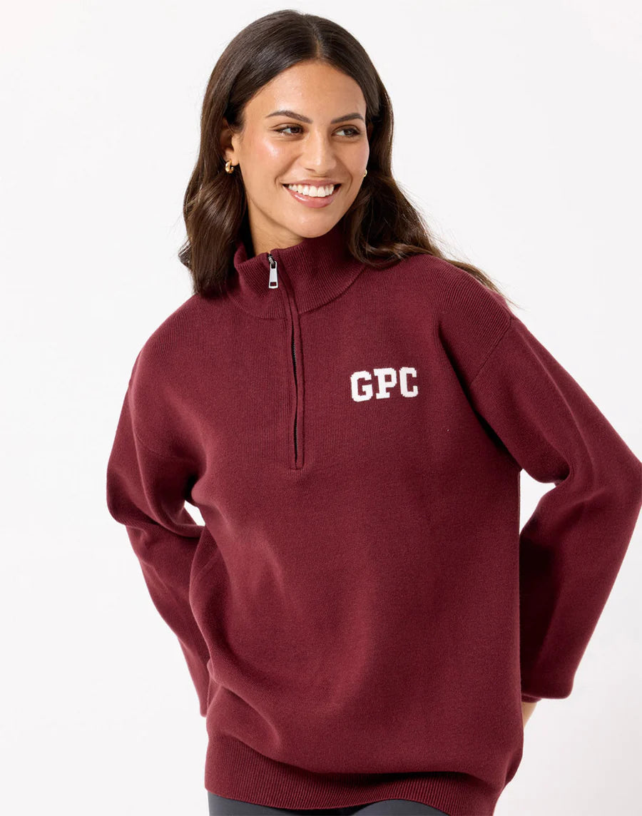 Gym + Coffee Knit Half Zip U Mulberry