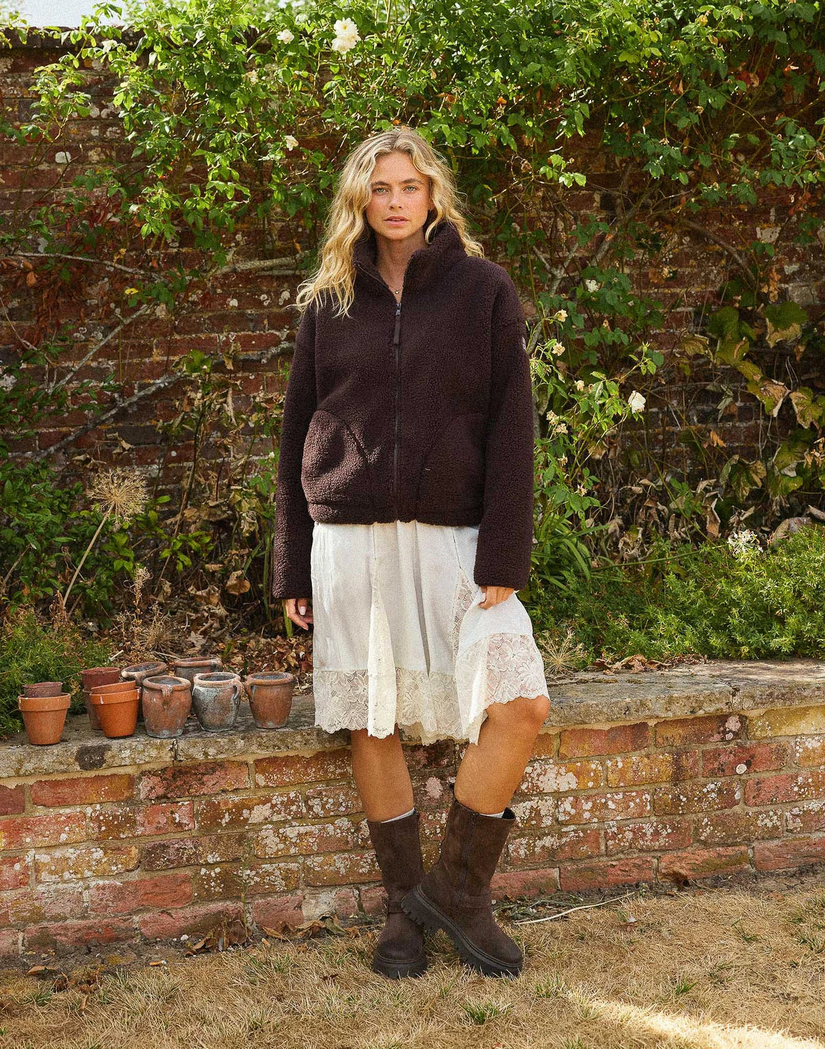 Gym + Coffee Women's Industry Fleece High Collar Jacket in Mocha Bean