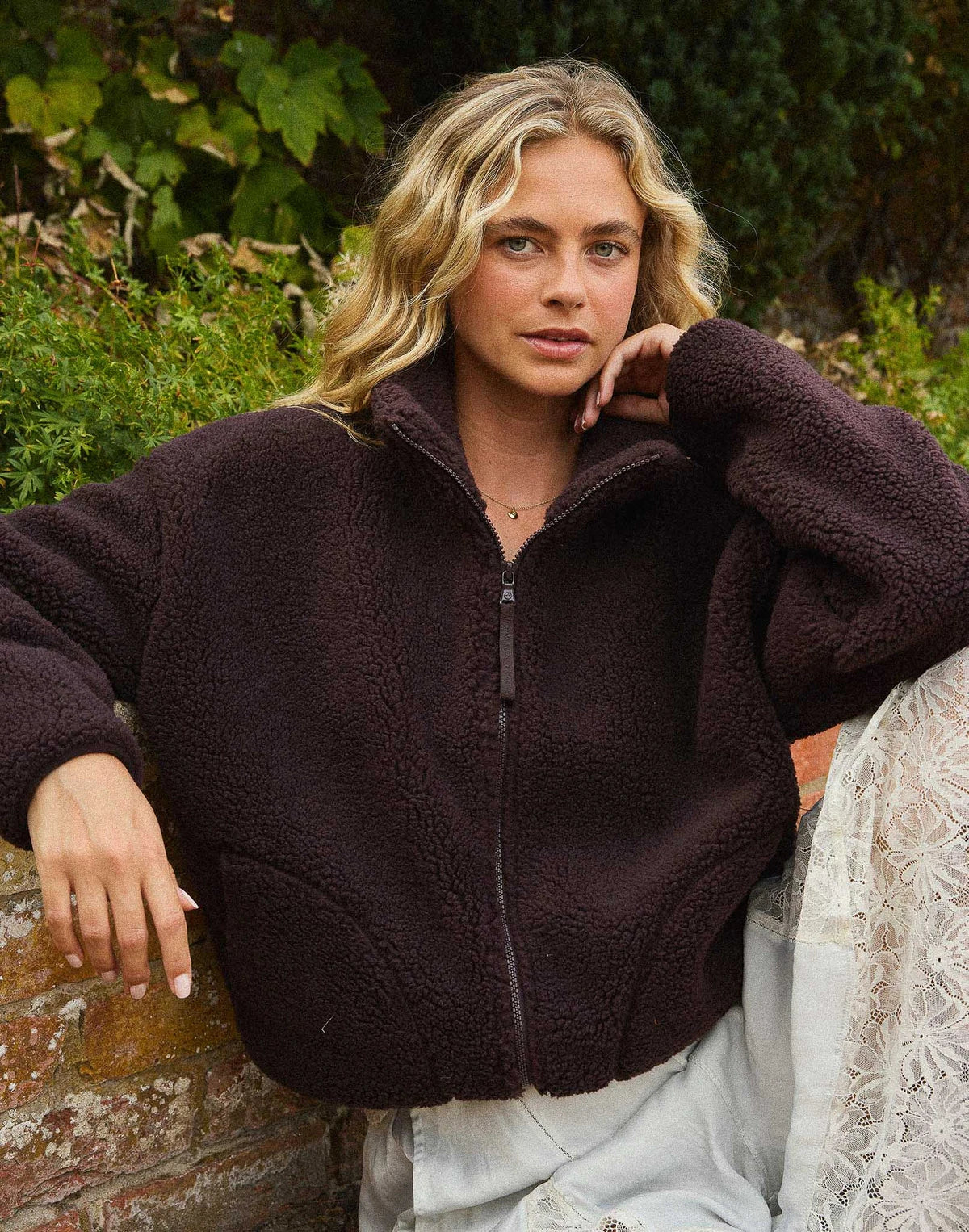 Gym + Coffee Women's Industry Fleece High Collar Jacket in Mocha Bean
