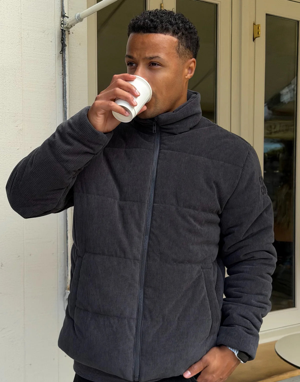 Gym+ Coffee Men's Cord Puffer in Charcoal