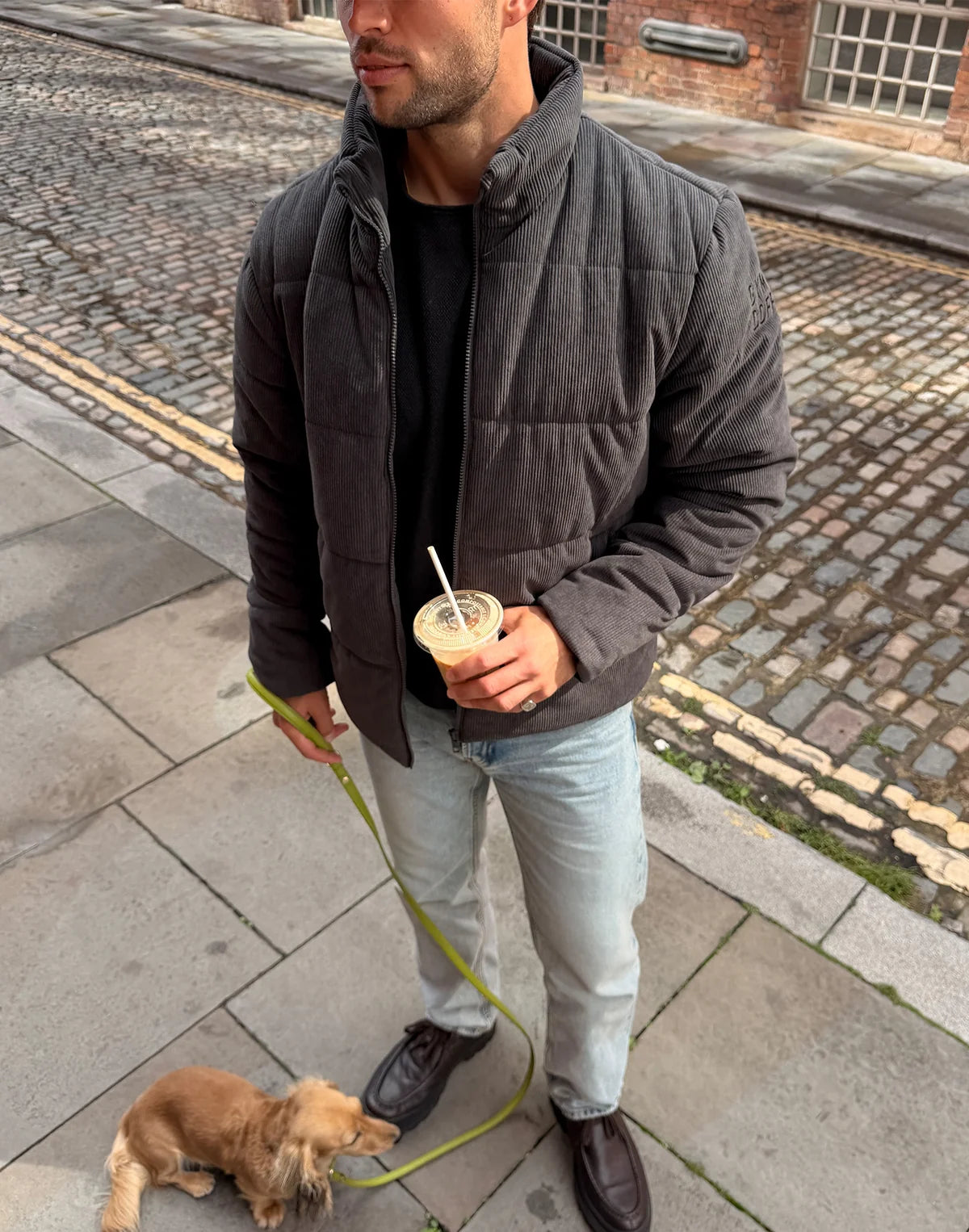 Gym+ Coffee Men's Cord Puffer in Charcoal