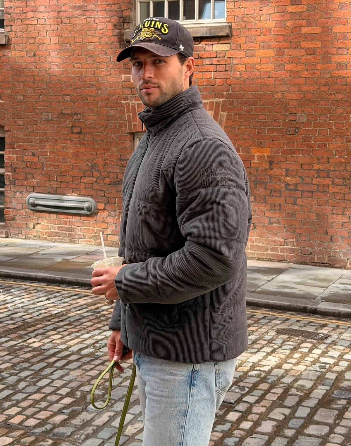 Gym+ Coffee Men's Cord Puffer in Charcoal