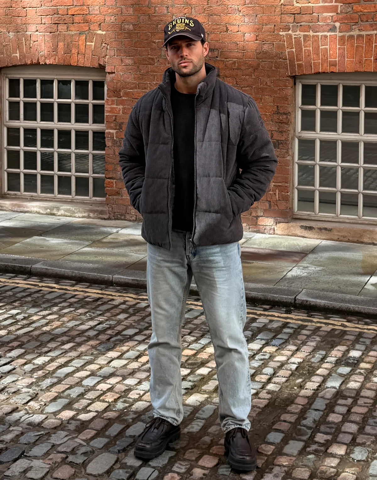 Gym+ Coffee Men's Cord Puffer in Charcoal