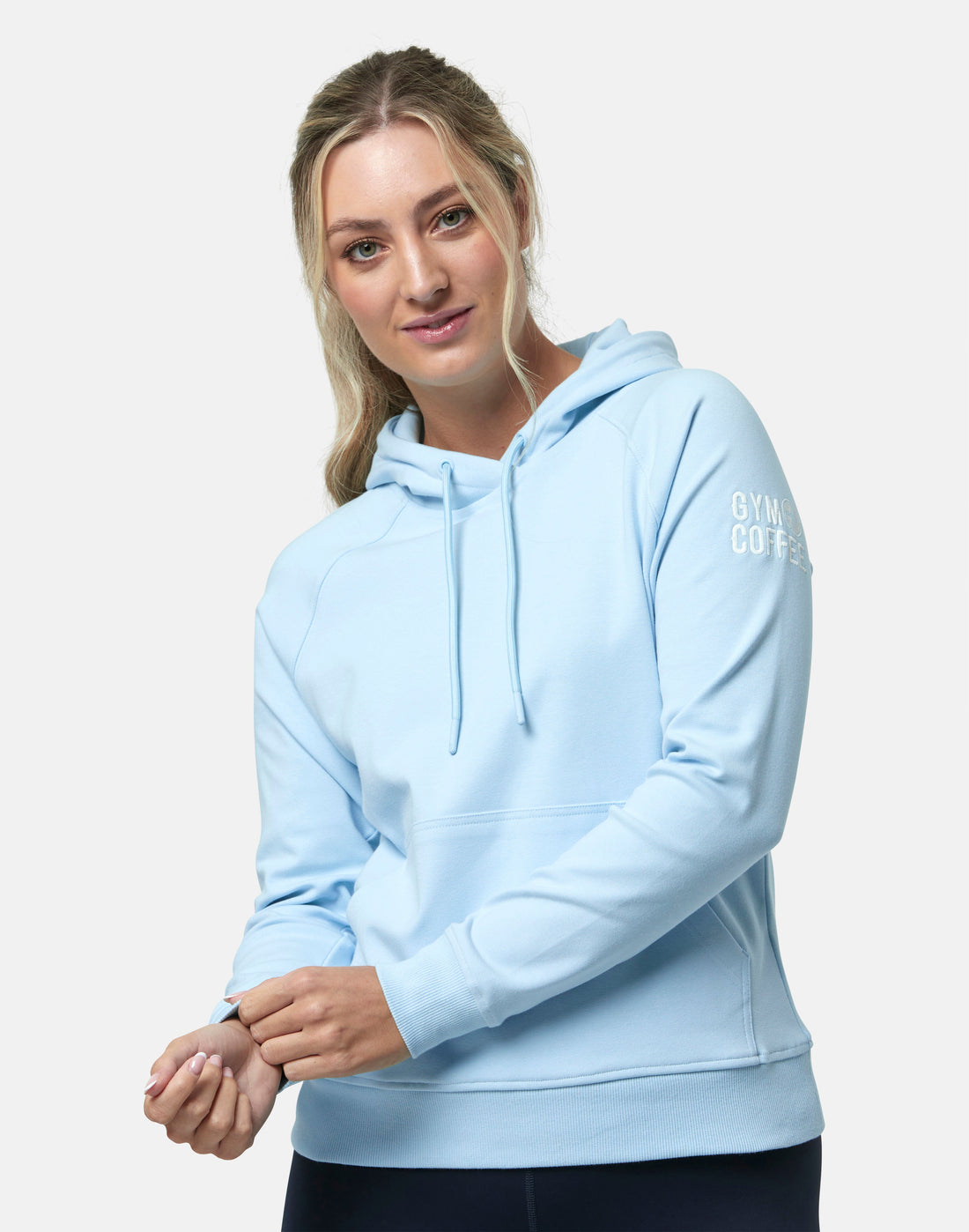 Gym + Coffee Chill Pullover Hoodie W Baby Blue