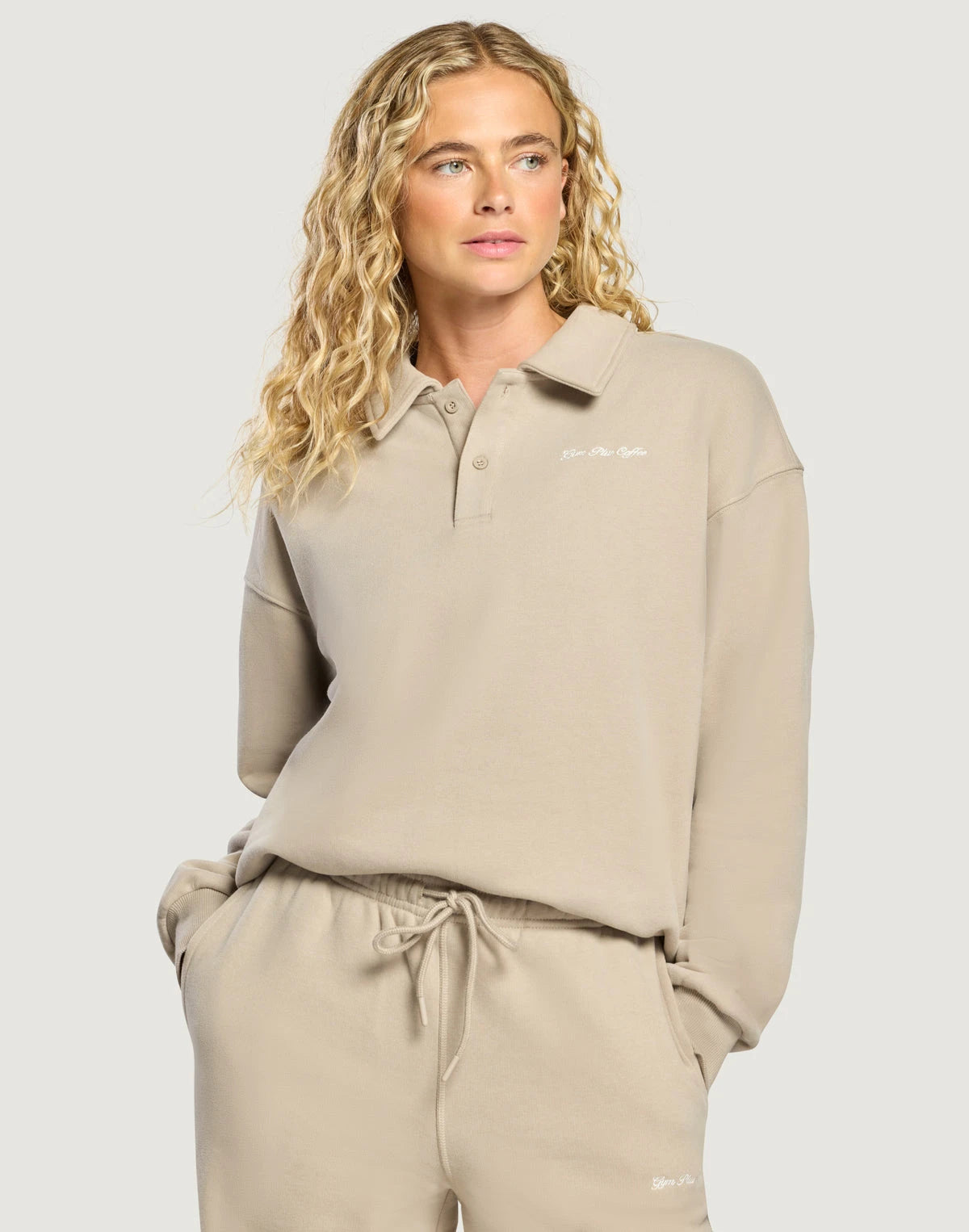 Gym + Coffee Daily Collared Women's Sweatshirt in Rich Taupe