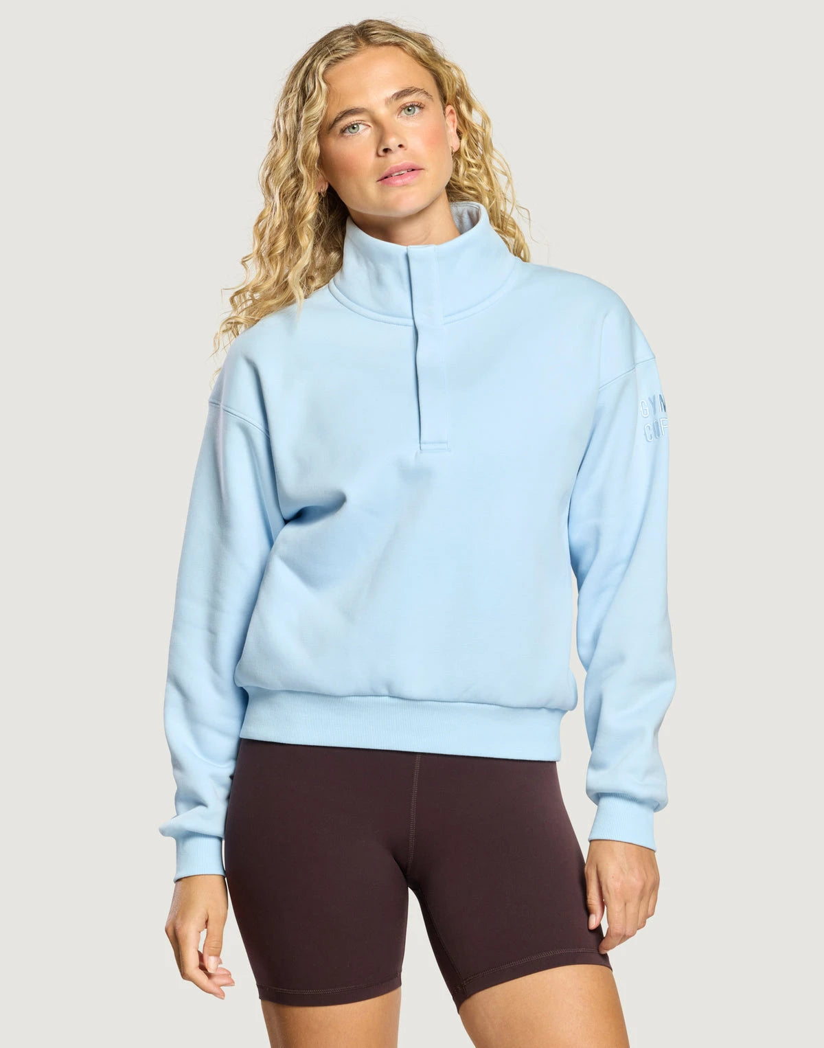 Gym + Coffee Women's Daily Snap Collar Sierra Sweatshirt in Glacial Blue