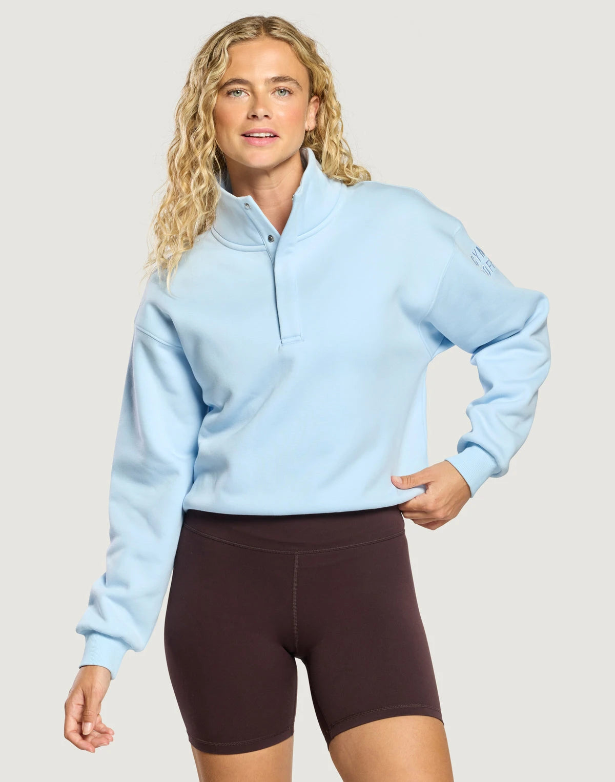 Gym + Coffee Women's Daily Snap Collar Sierra Sweatshirt in Glacial Blue