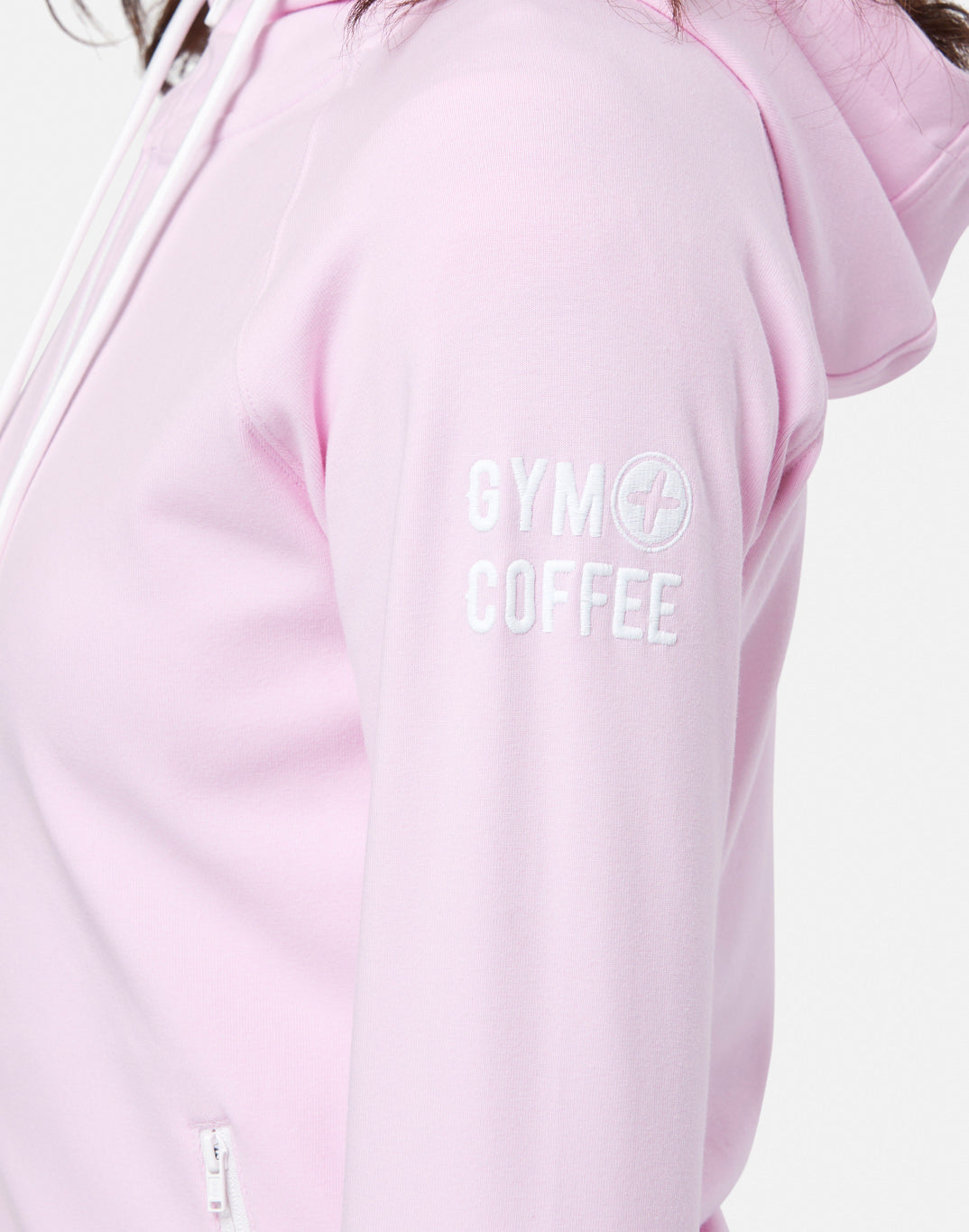 Gym + Coffee Chill Zip Hoodie W Baby Pink