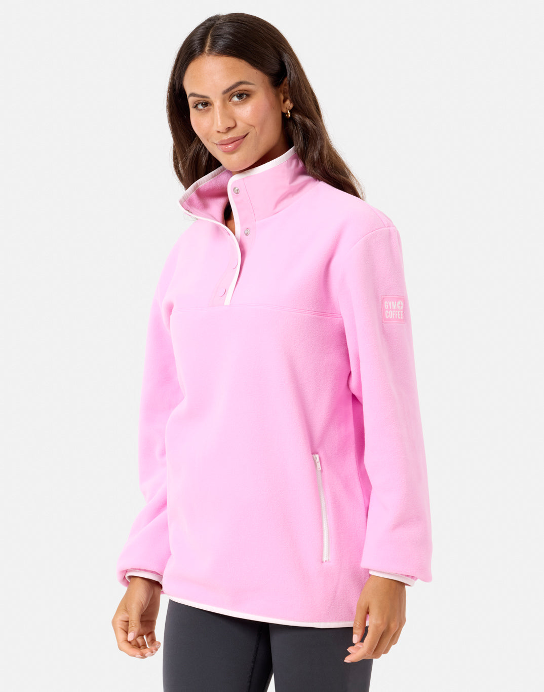 Gym + Coffee Half Snap Polar Fleece U Pink
