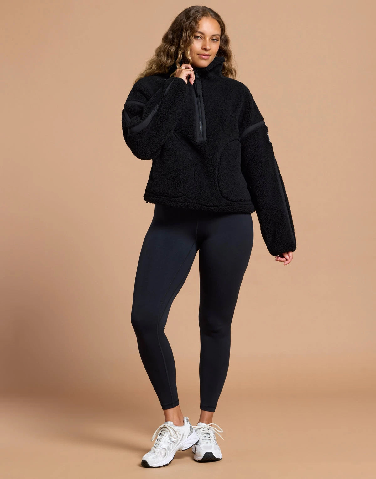 Gym + Coffee Women's Industry Fleece Half Zip in Deep Black