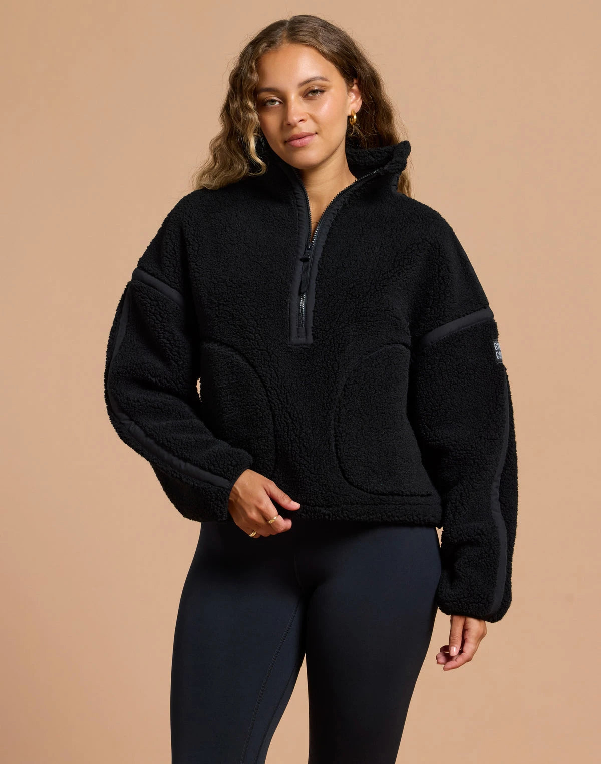 Gym + Coffee Women's Industry Fleece Half Zip in Deep Black