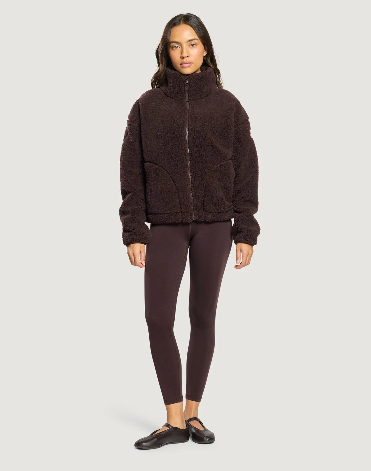 Gym + Coffee Women's Industry Fleece High Collar Jacket in Mocha Bean