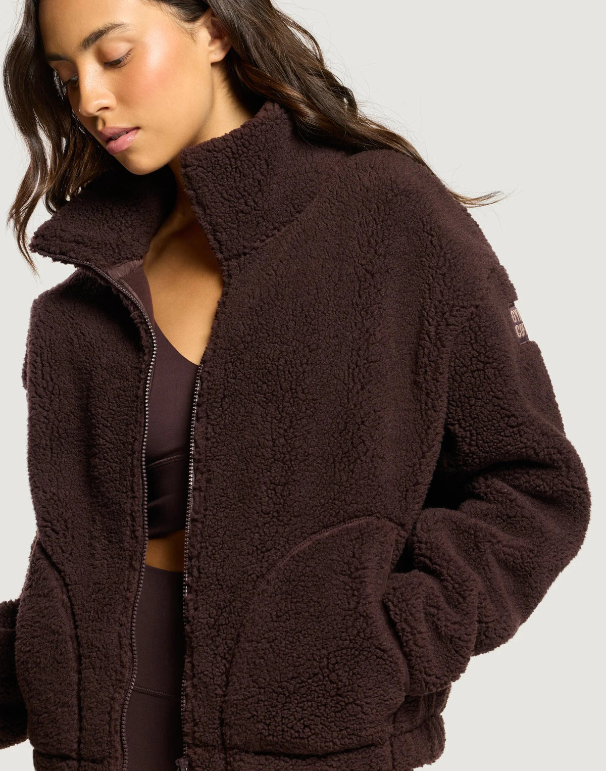 Gym + Coffee Women's Industry Fleece High Collar Jacket in Mocha Bean