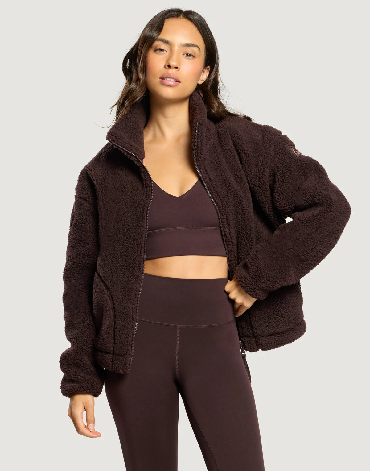 Gym + Coffee Women's Industry Fleece High Collar Jacket in Mocha Bean