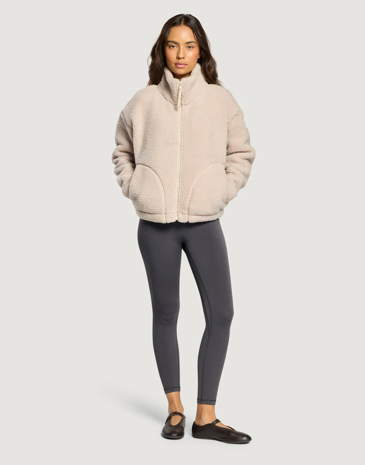 Gym + Coffee Women's Industry Fleece High Collar Jacket in Natural