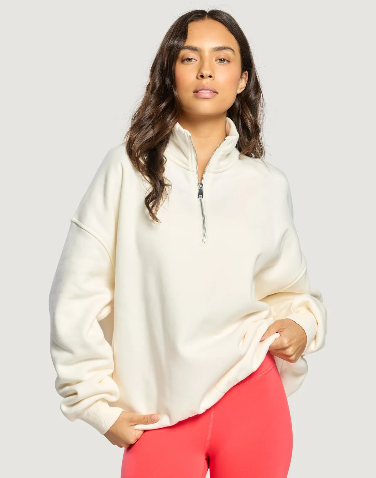 Gym+ Coffee Women's Sierra Half Zip Sweatshirt in Warm White