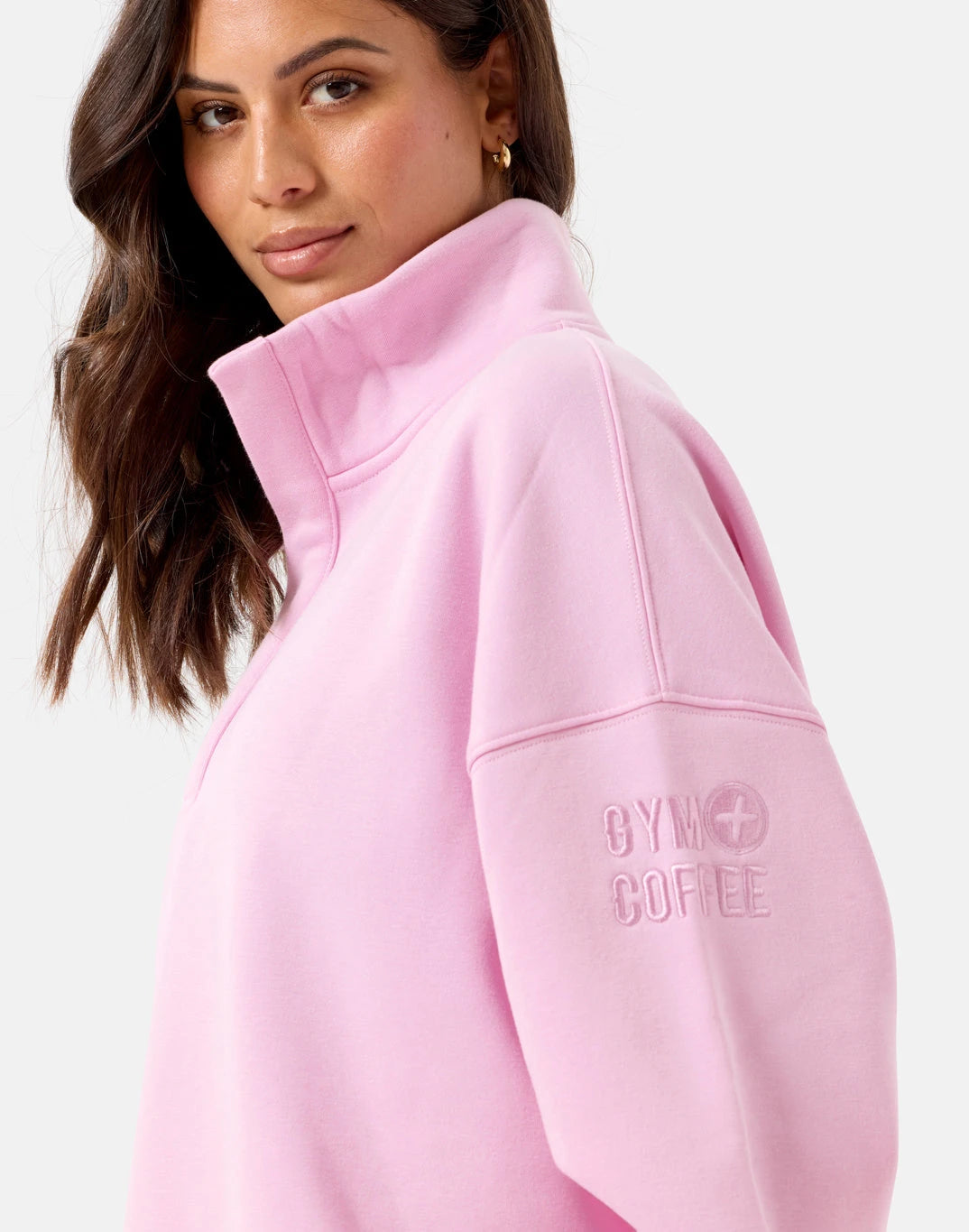 Gym + Coffee Women's Daily Snap Collar Sierra Sweatshirt in Ballet Pink