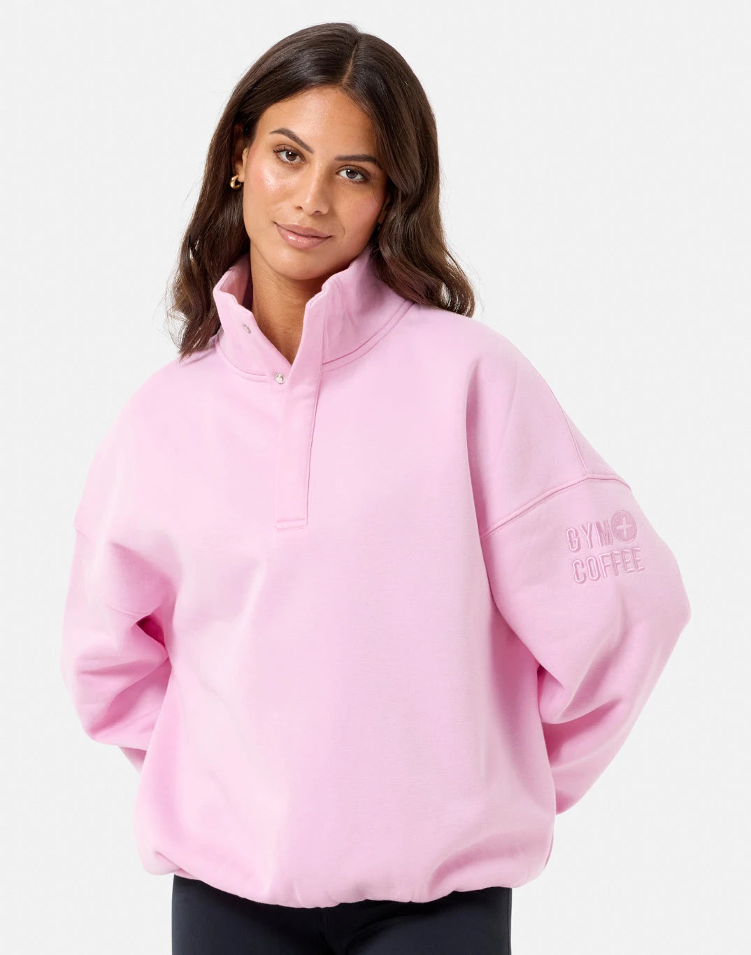 Gym + Coffee Women's Daily Snap Collar Sierra Sweatshirt in Ballet Pink