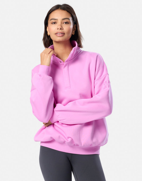 Gym + Coffee Snap Collar Sierra Sweatshirt U Neon Pink