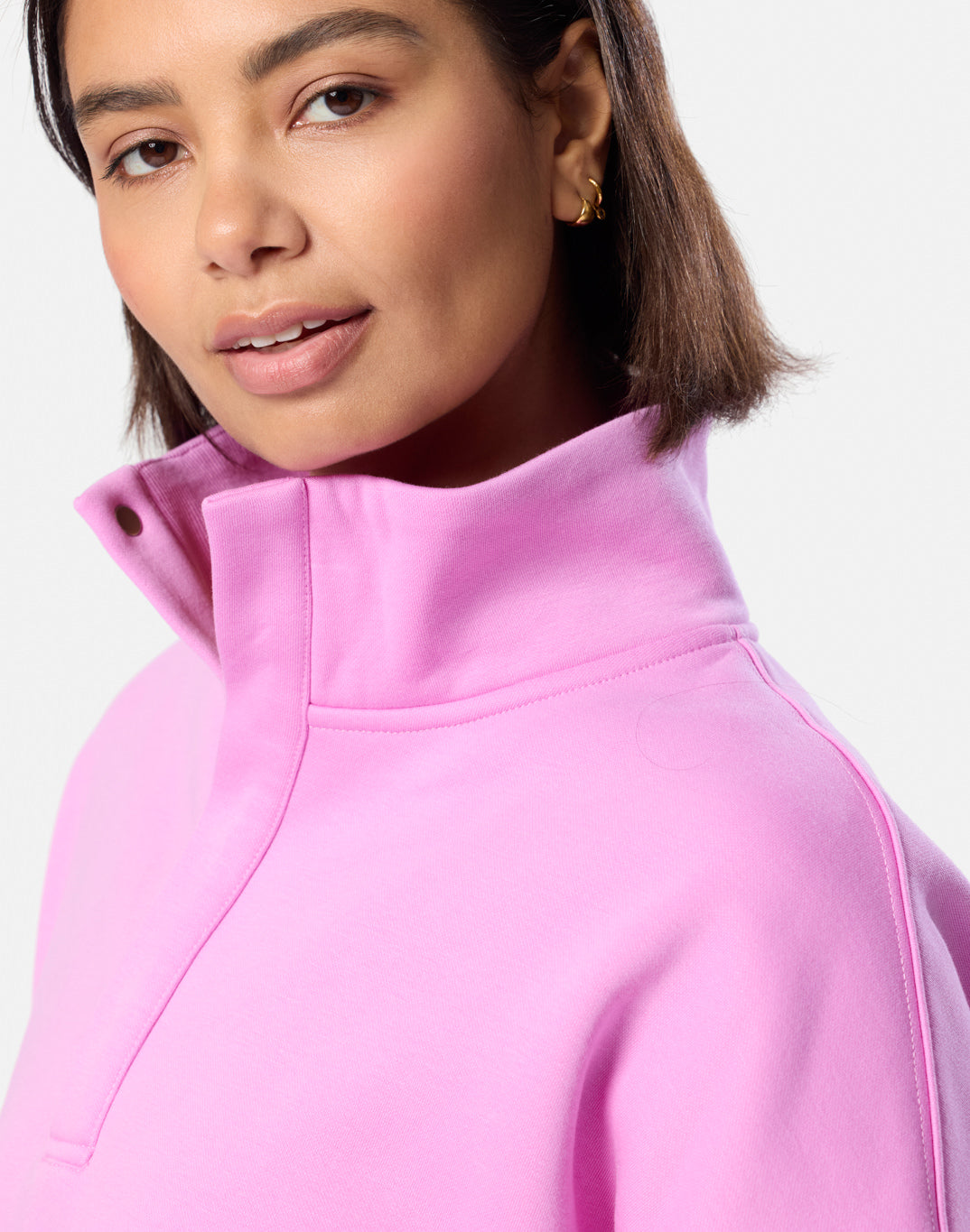 Gym + Coffee Snap Collar Sierra Sweatshirt U Neon Pink