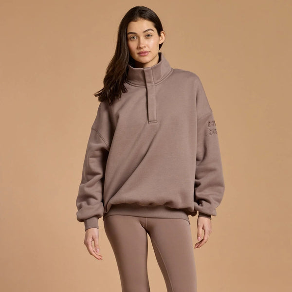 Gym + Coffee Snap Collar Sierra Sweatshirt U Pebble