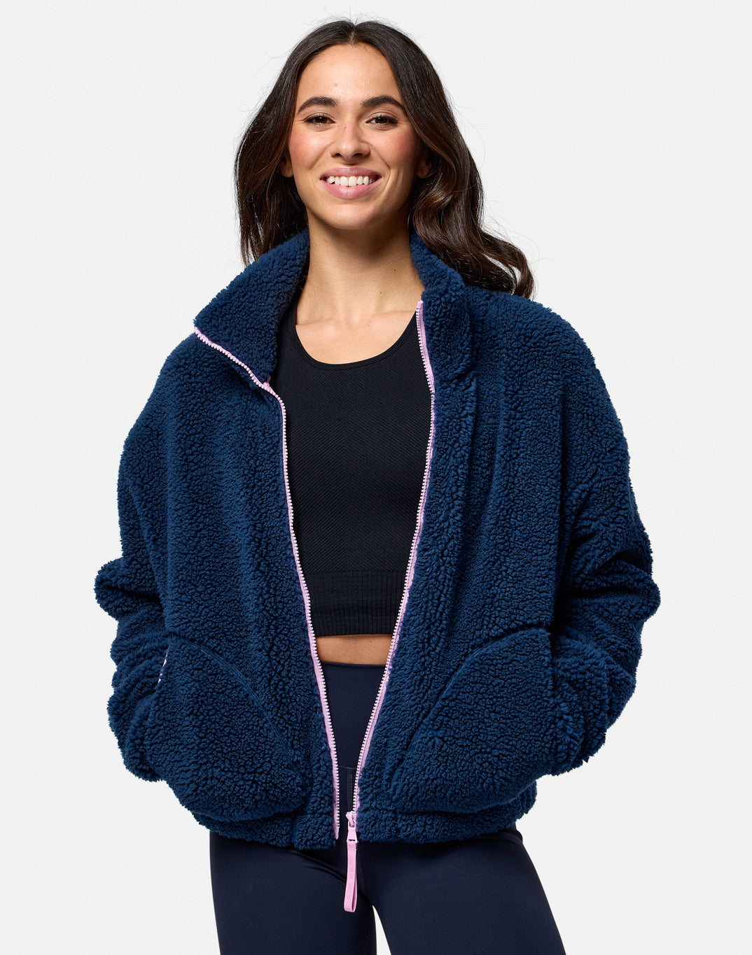 Gym + Coffee Industry Fleece High Collar Jacket W Petrol Blue