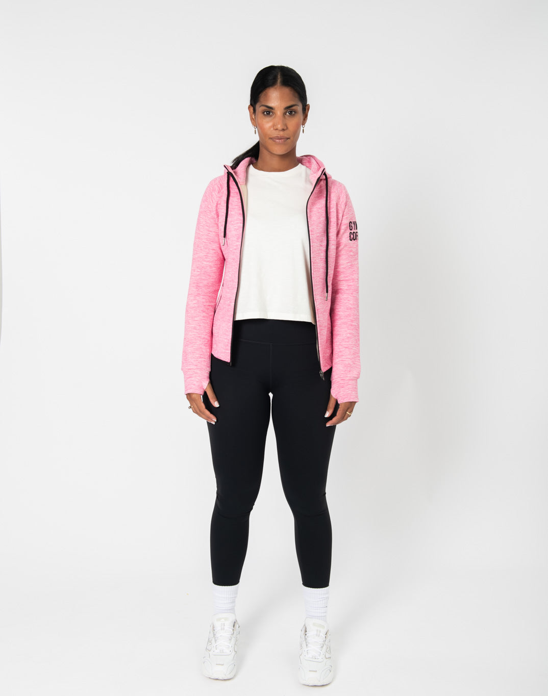 Gym + Coffee Pink Fleck Hoodie W Pink