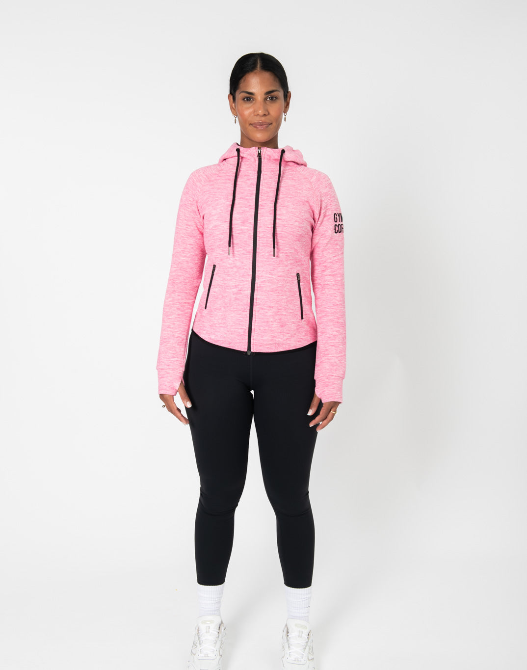 Gym + Coffee Pink Fleck Hoodie W Pink