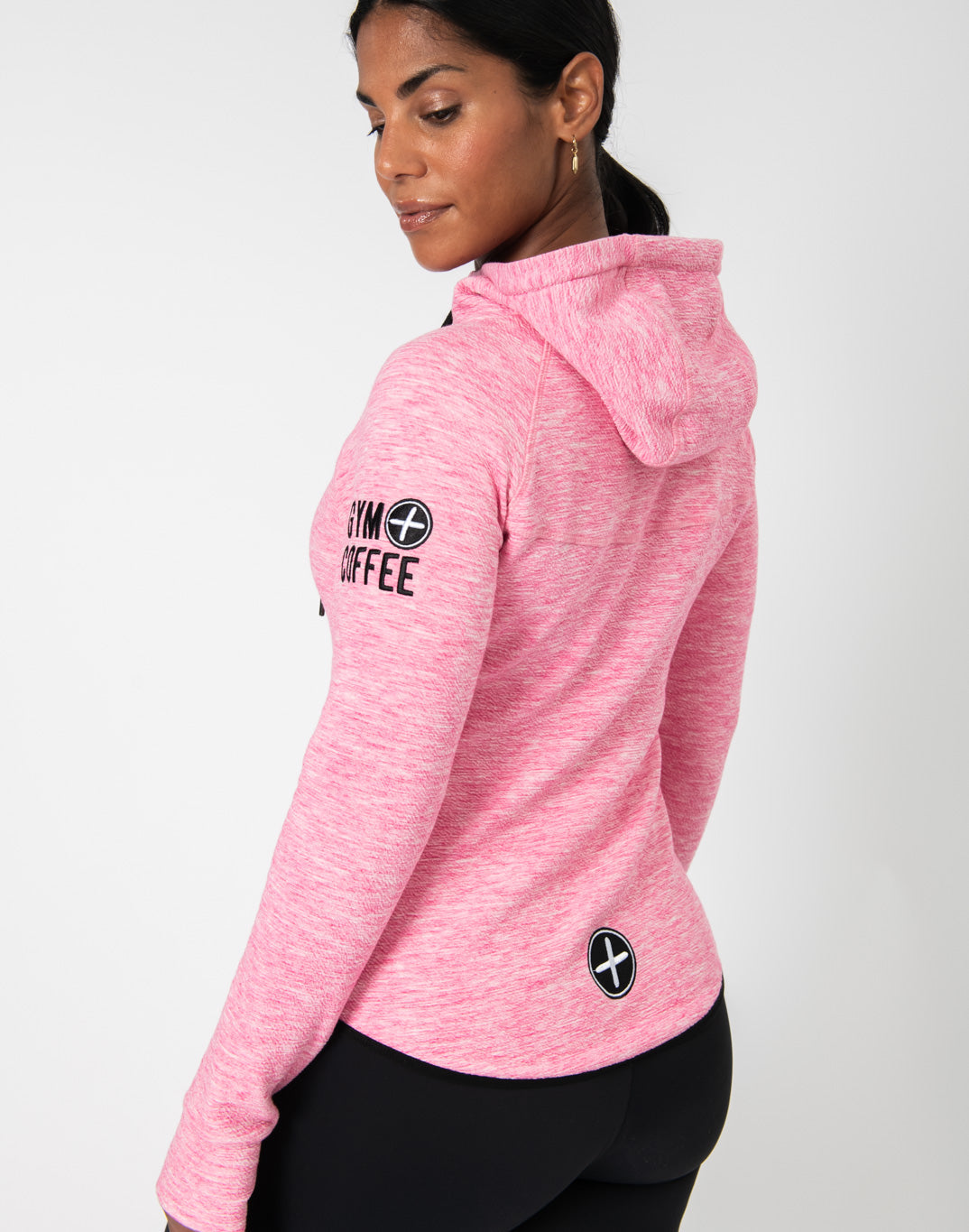 Gym + Coffee Pink Fleck Hoodie W Pink