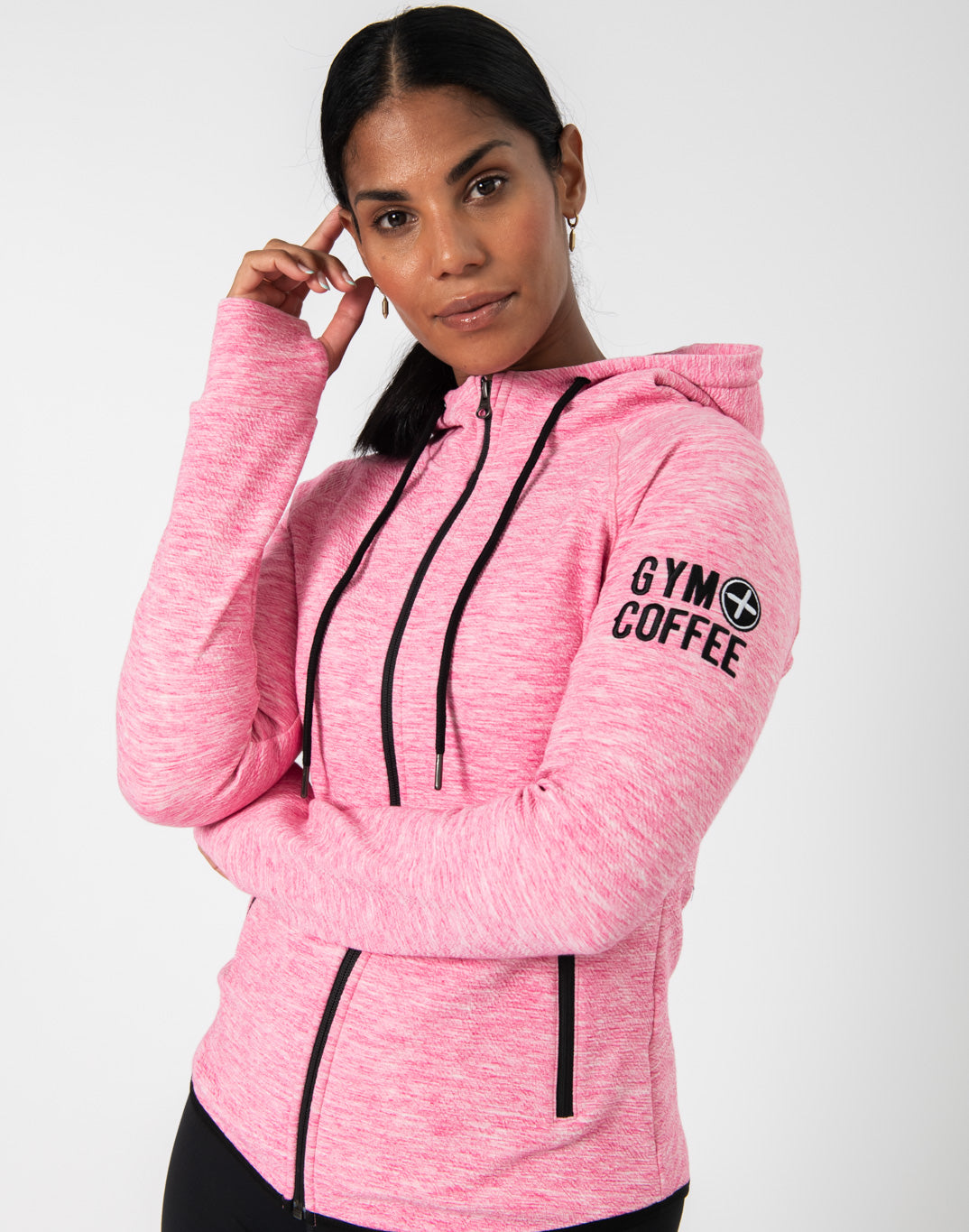 Gym + Coffee Pink Fleck Hoodie W Pink