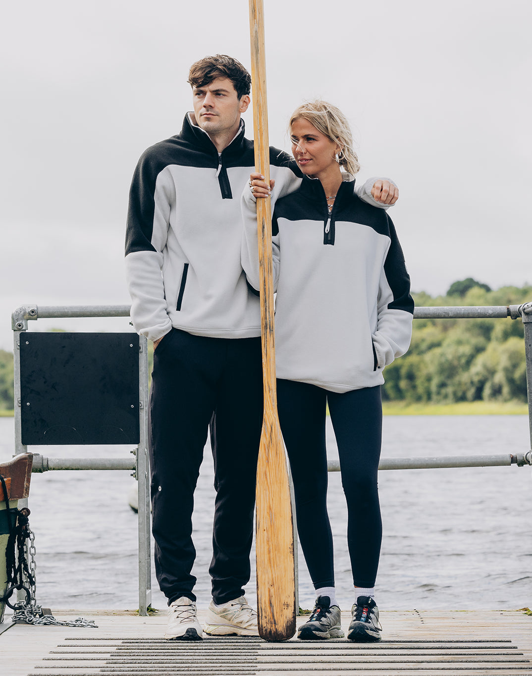 Gym + Coffee Half Zip Polar Fleece Unisex Blk/Grey